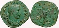 RÖMISCHE MÜNZEN (ROMAN COINS) -Kaiserliche Prägungen -Kaiserliche Prägungen 546. Philippus I. Arabs, 244-249.. Sesterz 244. Büste / Victoria mit Kranz und Palmzweig. RIC 191a; C. 228. 14.60 g. Türkisg