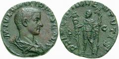 RÖMISCHE MÜNZEN (ROMAN COINS) -Kaiserliche Prägungen -Kaiserliche Prägungen 550. Philippus I. Arabs für Philippus II.. Sesterz 244/246. Büste / Philippus II. mit Speer und Standarte. RIC 258; C. 62. 1