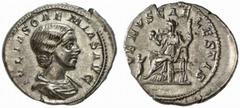 RÖMISCHE MÜNZEN (ROMAN COINS) -Kaiserliche Prägungen -Kaiserliche Prägungen 734. Elagabalus für Julia Soaemias.. Denar. Büste / Venus mit Apfel und Zepter auf Thron, davor Kind. RIC 243; C. 14. 3.10 g