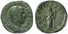 RÖMISCHE MÜNZEN (ROMAN COINS) -Kaiserliche Prägungen -Kaiserliche Prägungen 757. Philippus I. Arabs, 244-249.. Sesterz 247. Büste / Aequitas mit Waage und Füllhorn. RIC 166a; C. 10. 18.74 g. Grüne Pat