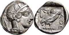 GRIECHISCHE MÜNZEN Attika Athen Tetradrachme 454/404 v. Chr. Kopf der Athena / Eule (Steinkauz), dahinter Olivenzweig und Mondsichel. Svoronos, Tf. 10 ff; HGC 1597; Starr, Tf. 22. 17.01 g.; Feine dunk