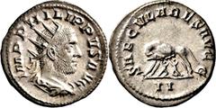 RÖMISCHE MÜNZEN Kaiserliche Prägungen Philippus I. Arabs, 244-249. Antoninian 248, Rom, auf die Tausendjahrfeier der Stadtgründung Roms. Büste / Wölfin mit Romulus und Remus. RIC 15; C. 178. 4.23 g.; 