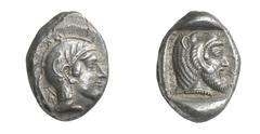GRIECHISCHE MÜNZEN (GREEK COINS) ->Lykien ->Lykien 243. Dynast Kherei. Stater 440/410 v. Chr., Telmessos. Kopf der Athena / Kopf des Herakles in Quadratum incusum. Morkholm/Zahle, Kherei 52. 8.55 g. S