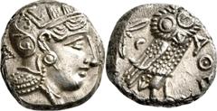 GRIECHISCHE MÜNZEN Attika Athen Tetradrachme 353/294 v. Chr. Kopf der Athena / Eule (Steinkauz), dahinter Olivenzweig und Mondsichel. Svoronos, Tf. 19; SNG Cop. 63; HGC 1599. 17.15 g.; Sehr schön Aus 