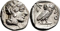 GRIECHISCHE MÜNZEN Attika Athen Drachme 454/404 v. Chr. Kopf der Athena / Eule (Steinkauz). HGC 1631. 4.17 g.; Feine Tönung Selten Sehr schön Ex Auktion NAC 78, 2014, 1440.