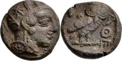GRIECHISCHE MÜNZEN Attika (A. Fälschung, van Alfen Typ 7) Athen "Tetradrachme" 454/404 v. Chr. Kopf der Athena nach rechts / Eule (Steinkauz) nach rechts, Olivenzweig und Mondsichel links. HGC vgl. 15
