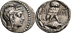 GRIECHISCHE MÜNZEN Attika Athen Imitation einer Tetradrachme "neuen Stils" 86/84 v. Chr., unbestimmte Mzst., unter M. Licinius Lucullus. Kopf der Athena Parthenos nach rechts, auf dem Helmvisier eine 