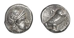 GRIECHISCHE MÜNZEN (GREEK COINS) ->Attika ->Athen 4306. Stasanor oder Sophytes, Satrapen in Baktrien. Tetradrachme nach athenischem Vorbild 326/316 v. Chr., Baktra. Kopf der Athena, im Feld Monogramm 