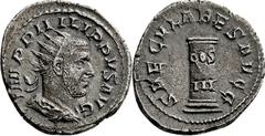 RÖMISCHE MÜNZEN Kaiserliche Prägungen Philippus I. Arabs, 244-249. Antoninian 248, Rom, auf die Tausendjahrfeier der Stadtgründung Roms. Büste / Grenzstein mit Konsulatsdatierung. RIC 24c; C. 193. 4.5