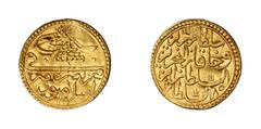 ISLAMIC COINS Ottoman Empire Ottoman Empire Mustafâ III, 1171-1187 H./1757-1774 AD. Zer-i mahbûb 1185 H, Islâmbul. Nuri Pere 616 var.; K./M. 334. 2.51 g. GOLD Repaired hole, good very fine