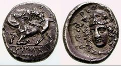 GRIECHISCHE MÜNZEN LYKIEN Dynast Ddenevele. No: 224 Schätzpreis/Estimation DM 2000.- Dynast Perikle. Diobol 380/360 v. Chr., unbest. Mzst. der ostlykischen Konföderation (Lagbe?). Löwe über in die Kni