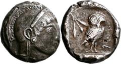 GRIECHISCHE MÜNZEN Attika Athen Tetradrachme 500/480 v. Chr. Kopf der Athena / Eule (Steinkauz) und Olivenzweig in Quadratum incusum. Seltman, Athens, Gruppe C; HGC 1590. 16.99 g.; Feine Tönung - Gute
