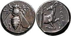 GRIECHISCHE MÜNZEN Ionien Ephesos Tetradrachme 390/325 v. Chr., Magistrat Ileus. Biene / Hirschprotome vor Palme. Pixodarus Hoard, Class G, obv. 119. 15.26 g.; Kabinettstönung Seltener Magistrat Vorzü