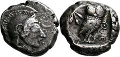 GRIECHISCHE MÜNZEN Attika Athen Tetradrachme 500/480 v. Chr. Kopf der Athena / Eule (Steinkauz) und Olivenzweig in Quadratum incusum. Seltman, Athens, Gruppe C; HGC 1590. 16.84 g.; Feine Tönung Selten