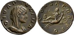 RÖMISCHE MÜNZEN Kaiserliche Prägungen Maximinus I. Thrax für Diva Paulina. Sesterz, Rom. DIVA PAVLINA Drapierte und verschleierte Büste der Paulina nach rechts; Perlkreis. Rev. CONSECRATIO Verschleier