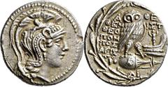GRIECHISCHE MÜNZEN Attika Athen Tetradrachme "neuen Stils" 117/116 v. Chr., Magistrate Themistokles, Theopompos und Aristo... Kopf der Athena mit Pegasoshelm / Eule auf Amphora, rechts Tropaion auf Sc