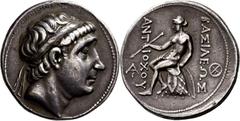 GRIECHISCHE MÜNZEN Reich der Seleukiden Antiochos I. Soter, 280-261 v. Chr. Tetradrachme 270/267 v. Chr., Seleukeia am Tigris. Kopf mit Diadem / Apollon mit Bogen auf Omphalos, im Feld 2 Monogramme. 9