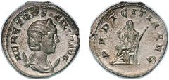 Ancient Coins Rome Roman Empire 249 - 251 AR Antoninianus - Herennia Etruscilla (PVDICITIA AVG; Pudicitia) Silver Rome Mint 3.62g AU RIC IV.3 59B OCRE ric.4.tr_d.59B