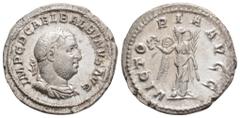 Roman Imperial BALBINUS (238 AD) Rome. AR Denarius. Obv: IMP C D CAE L BALBINVS AVG.Laureate, draped and curiassed bust right. Rev: VICTORIA AVGG.Victory standing facing, head left, holding wreath and