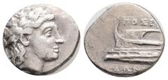 Greek Greek, Bithynia, Kios AR Hemidrachm. Bithynia, Kios AR Hemidrachm. c. 350-300. Poseidonios, magistrate. Laureate head of Apollo r. / Prow of galley l., ornamented with star. Cf. SNG Copenhagen 3