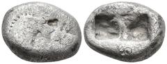 Greek KINGS of LYDIA. Kroisos. (Circa 564/53-550/39 BC). Sardes AR Third Stater (11mm 3.22g) Obv: Confronted foreparts of lion and bull Rev: Two irregular incuse squares. GRPC Lydia S5; SNG Keckman 35