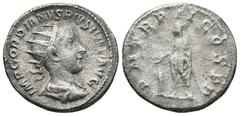 Roman Imperial Gordian III (238-244 AD). Rome AR antoninianus (23,4mm 4,5g) Obv: IMP GORDIANVS PIVS FEL AVG, radiate, draped and cuirassed bust of Gordian right, seen from behind Rev: P M TR P II COS 