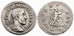 Roman imperial Roman Imperial Coins Maximinus Thrax(235-238) Rome. AR denarius (20,3mm 2,94g) Obv: IMP MAXIMINVS PIVS AVG.Laureate, draped and cuirassed bust right. Rev: VICTORIA AVG.Victory advancing
