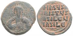 Byzantine Byzantine Anonymous Follis. Time of Basil II & Constantine VIII, (976-1025.AD) AE Follis (32,8mm 11,50g) Obv: Constantinople mint. Facing bust of Christ Pantokrator; two pellets in cross; ba