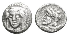 Greek Greek CILICIA, Uncertain mint (Circa 4th century BC). AR Tetartemorion (7mm, 0.26g). Veiled and draped bust of female facing slightly to left, wearing earrings and necklace / Bearded head of Her