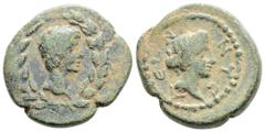Roman Provincial LYDIA. Nysa. Augustus, with Julia Augusta (Livia), (27 BC - 14 AD) AE Assarion (21mm 6.7g) Obv: Bare head of Augustus to right within laurel wreath. Rev: N[YCA]ЄⲰN. Head of Livia to r