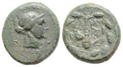 Greek LYDIA, Sardes (Circa 2nd-1st century BC) AE Bronze (16.6mm, 4.7g) Obv: Laureate head of Apollo to left. Rev: Club upwards within oak wreath, ΣAPΔIANΩN to either side, uncertain monogram above. G