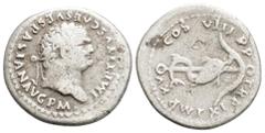 Roman Imperial Titus (79-81 AD) Rome AR Denarius (19.1mm, 3g) Obv: IMP TITVS CAES VESPASIAN AVG P M Laureate head of Titus to right. Rev: TR P IX IMP XV COS VIII P P Dolphin coiled downwards around an