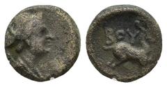 GREEK LYCIA. Bubon. Ae (10mm, 1.67 g) (2nd-1st centuries BC). Obv: Draped bust of Artemis right, quiver over shoulder. Rev: BOY. Stag standing right.