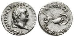 ROMAN IMPERIAL Titus, as Augustus (AD 79-81). AR denarius (17mm, 3.38 g). Rome, AD 80. IMP TITVS CAES VESPASIAN AVG P M, laureate head of Titus right / TR P IX IMP XV-COS VIII P P, dolphin coiled arou