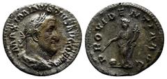 ROMAN IMPERIAL Maximinus I Thrax AD 235-238. Rome Denarius AR (18mm, 2.9 g). IMP MAXIMINVS PIVS AVG, laureate, draped and cuirassed bust of Maximinus to right / PROVIDENTIA AVG, Providentia standing l