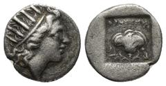 GREEK ISLANDS off CARIA, Rhodos. Rhodes. Circa 88-84 BC. AR Drachm (14mm, 2.13 g). 'Plinthophoric' coinage. Thrasyme(des), magistrate. Raidate head of Helios right / Rose with bud to left; ΘPAΣIMH abo