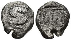 GREEK DYNASTS OF LYCIA. Uncertain dynast, circa 480 BC. Stater (Silver, 19mm, 7.81 g). Ketos to left on raised round shield. Rev. Ketos to left within dotted square within incuse square. Müseler II, 2