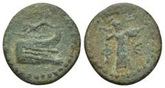 GREEK LYCIA, Phaselis. Circa 1st Century BC. Æ (19mm, 3.38 g). Prow of war-galley right, Nike flying above and crowning it with a wreath / Φ-E, Athena standing right, holding thunderbolt and aegis.