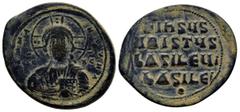 BYZANTINE Basil II & Constantine VIII. ca. 1020-1028, anonymous issue. AE follis (29mm, 11.10 g). Constantinople mint, ca. 1020-1030. + ЄMMA-NOVHΛ, nimbate bust of Christ facing, two pellets in each l