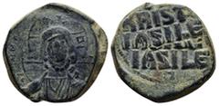 BYZANTINE Anonymous Basil II & Constantine VIII, circa 1020-1028. Æ Follis (26mm, 10.7 g). Constantinople mint. +ЄMMANHOVΛ Facing bust of Christ Pantokrator / +IҺSЧS/ XRISTЧS/ BASILЄЧ/ BASILЄ’ in four
