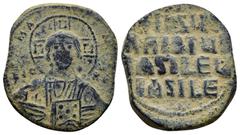 BYZANTINE Anonymous Basil II & Constantine VIII, circa 1020-1028. Æ Follis (29mm, 11.8 g). Constantinople mint. +ЄMMANHOVΛ Facing bust of Christ Pantokrator / +IҺSЧS/ XRISTЧS/ BASILЄЧ/ BASILЄ’ in four
