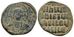 BYZANTINE Anonymous Basil II & Constantine VIII, circa 1020-1028. Æ Follis (29mm, 12.1 g). Constantinople mint. +ЄMMANHOVΛ Facing bust of Christ Pantokrator / +IҺSЧS/ XRISTЧS/ BASILЄЧ/ BASILЄ’ in four
