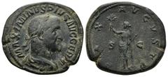 ROMAN IMPERIAL Maximinus I 'Thrax'. A.D. 235-238. AE Sestertius (19.7 Gr. 38mm). Rome, A.D. 236-238. MAXIMINVS PIVS AVG GERM, laureate, draped and cuirassed bust of Maximinus I right Rev. PAX AVGVSTI,