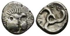 GREEK DYNASTS of LYCIA. Perikles 380-362 BC, Tetrobol (2.8 Gr. 13mm) Facing head of lion. Rev. triskeles