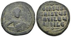 BYZANTINE Anonymous Folles. temp. Basil II & Constantine VIII, circa 1020-1028. AE Follis (11.6 Gr. 28mm) Facing bust of Christ Pantokrator Rev. +IҺSЧS/ XRISTЧS/ BASILЄЧ/ BASILЄ’ in four lines; orname
