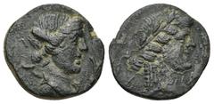 GREEK LYCIA, Koinon of Lycia. Late first century BC? AE. (4.09 Gr. 18mm.) Laureate head of Apollo, right. Rev. Draped bust of Artemis, right.