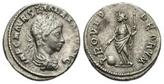 ROMAN IMPERIAL SEVERUS ALEXANDER. (AD 222-235) AR Denarius. (3.9 Gr. 18mm.). Rome. Laureate and draped bust of Alejandro Severo on the right Rev. Providentia shelf on the left with rod on globe and sc