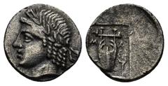 GREEK Lycia. Masikytes circa 30-20 BC. Hemidrachm AR (14mm, 1.4 g) Λ-Υ, laureate head of Apollo left / M-A, lyre; trident to left; kerykeion to right.