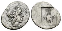 GREEK Lycia. Telmessos-Kragos. Lycian League circa 27-23 BC. Hemidrachm AR (1.5 Gr. 18mm.) Laureate head of Apollo right Rev. T-E and K-P to left and right of lyre, within incuse square.