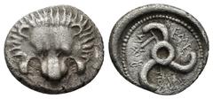 GREEK DYNASTS of LYCIA. Aruwatijesi. Circa 400-370 BC. AR Drachm (3 Gr. 16mm.) Lion scalp facing Rev. Triskeles.